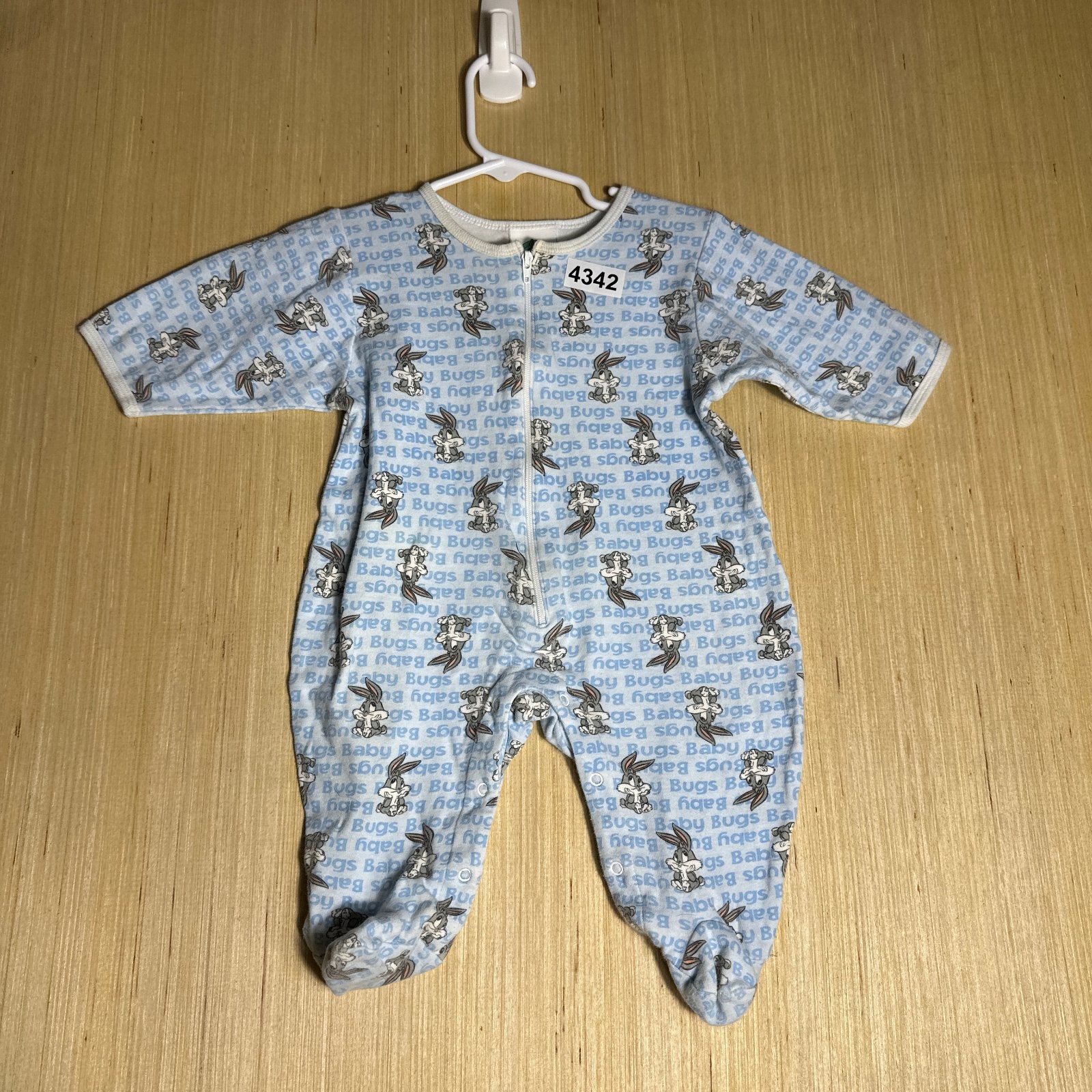 Vintage 90s Baby Looney Tunes Romper Kids 3-6 Months Blue Long Sleeve Footed