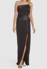 Adrianna Papell Women's Black Lola Satin Sleeveless Gown Dress Size 6