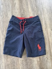 Polo Ralph Lauren Swim Trunks Kids M 10-12 Navy Blue Red Pony Logo Board Shorts