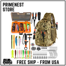 Fishing Backpack Tackle Bag w/ Boxes Waterproof Sling Rod Holder