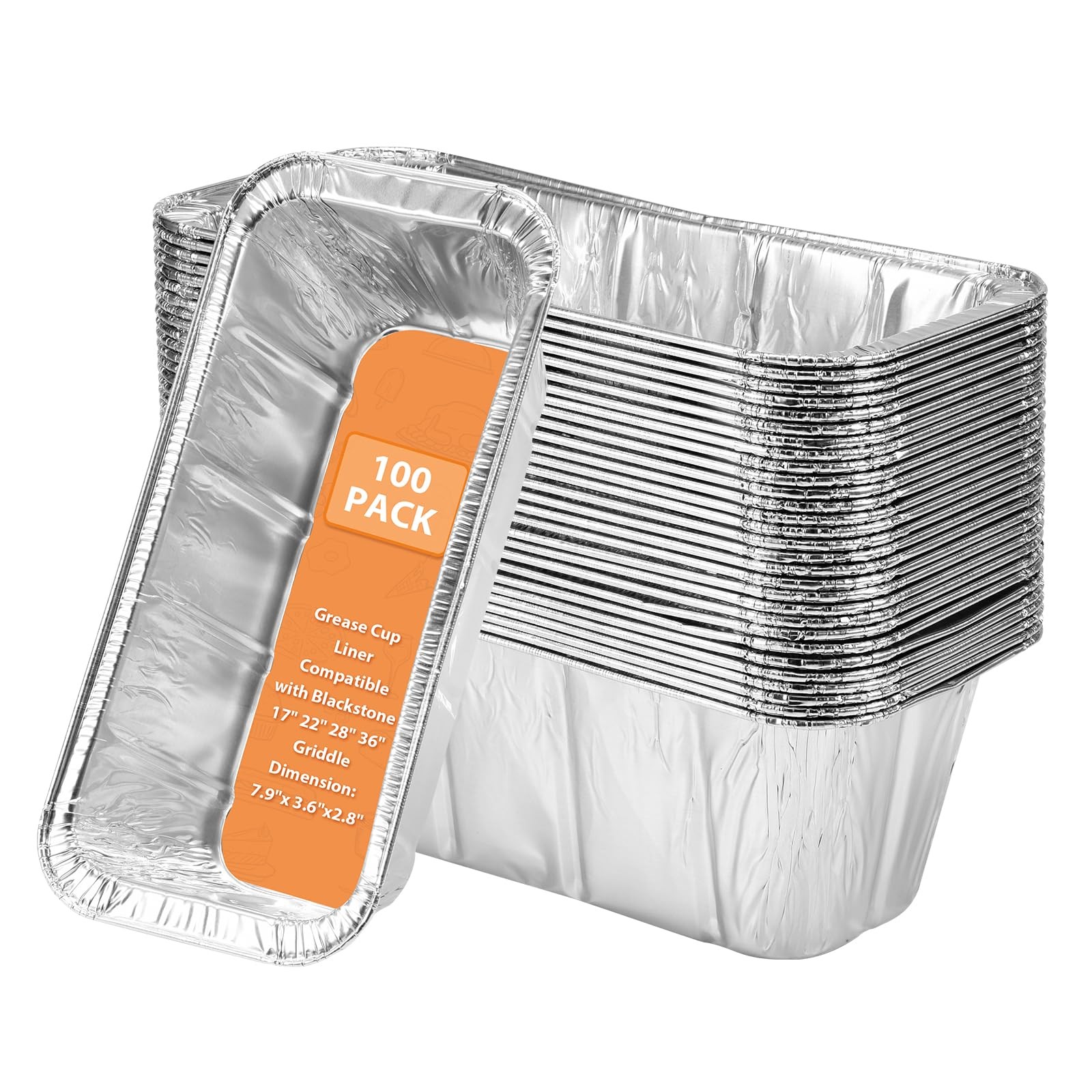 100 Pack Blackstone Griddle Grease Catcher Cup Liners - Aluminum Disposable Trays for Easy Cleanup