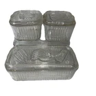 8 pc Vintage Federal Glass Clear Ribbed Refrigerator Dishes Vegetable Embossed
