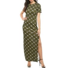 Michael Michael Kors Green Plaid Maxi Dress Short Sleeve Crew Neck Size M