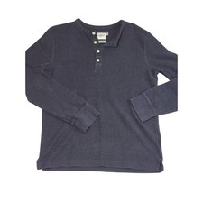 Goodfellow  Co Mens Medium Heavy Henley Waffle Long Sleeve Navy Blue Pullover
