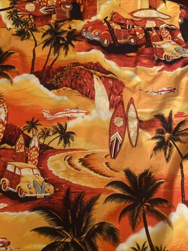 Vtg Royal Hawaiian Creations Surf Sunset Print Aloha Friday Shirt Mens Size Lg - Picture 20 of 23