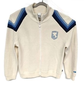 Vintage Nike Track Records Full Zip Sweater Small White Blue Ski Knit Wool Y2K