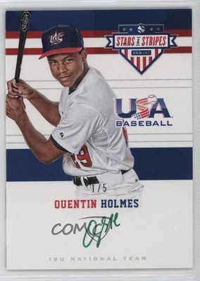 2017 Panini USA Baseball Stars & Stripes Green Ink 1/5 Quentin Holmes Auto 0i76