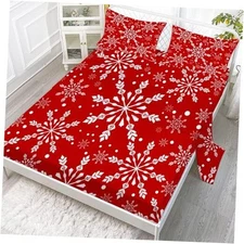 Sheet Set Christmas Snowflake: Size Xmas White Snowflakes Red Full Snowflake01