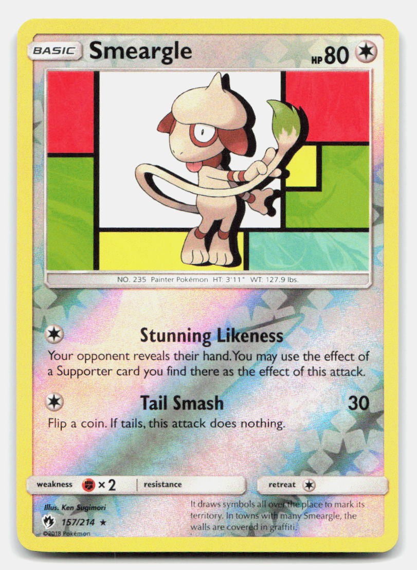 Smeargle 157/214 Rare Lost Thunder Pokemon Reverse Holo NM