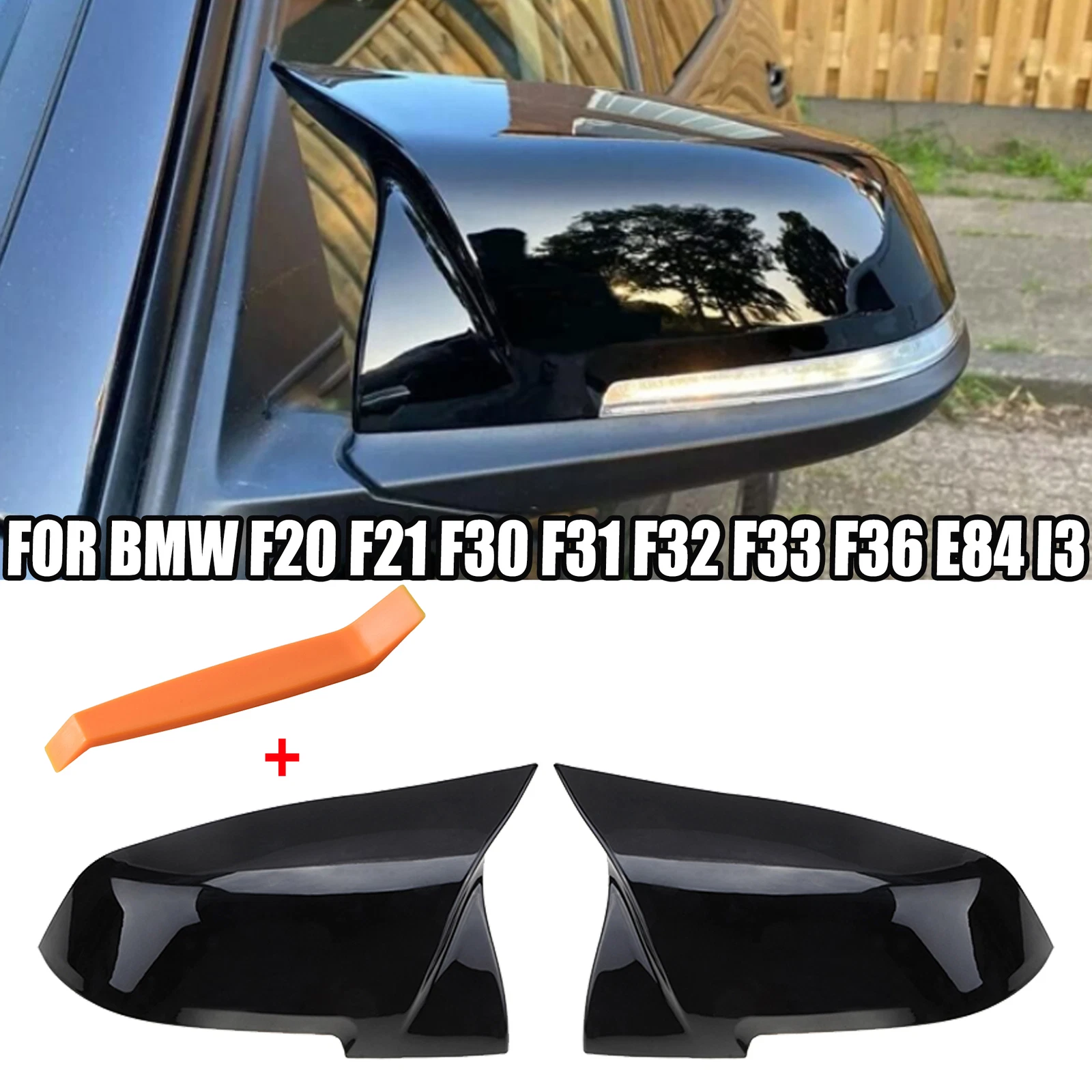 2x Gloss Black Wing Mirror Cover Cap For BMW F20 F21 F30 F31 F32 F36 E84 F87 UK