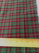 Woven red green plaid cotton fabric/red metallic threads 37"x 36"