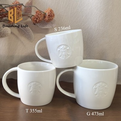 Starbucks Cup Embossed White Ceramic Classic Starbucks Coffee Simple S/T/G Mug