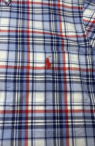 New Ralph Lauren Cotton Stretch Long Sleeve Red And Blue Plaid Size Small S - Picture 3 of 7