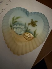 Ancien rare plat à bibelots Fenton forme coeur peint main tortues de mer USA