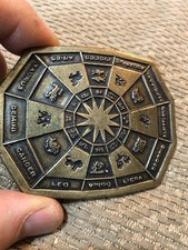 Vintage Signs Of The Zodiac Brass Belt Buckle 1970s Octagon Astrology Retro