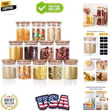 Glass Jars 9OZ, 12 Set with Bamboo Airtight Lids and Labels, Food Cereal Stor...