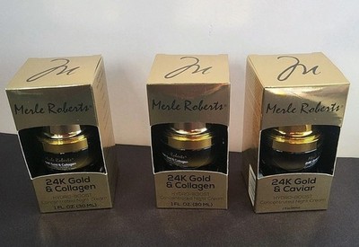 Merle Roberts 24K Gold Night Cream Set Collagen & Caviar 3-Pc New