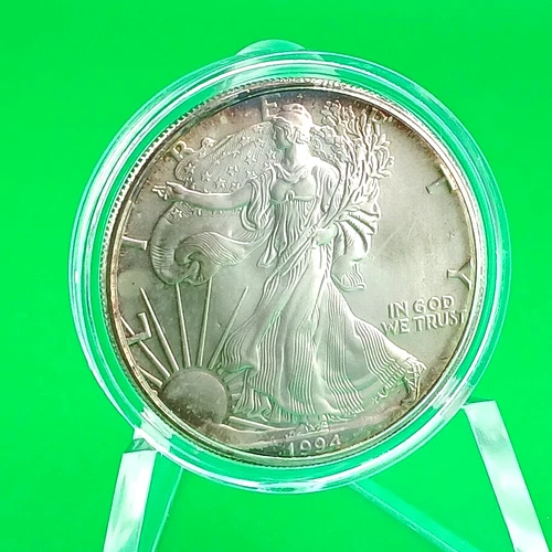 1994 American Silver Eagle 1 oz .999 Fine Silver Natural Toning In Capsule