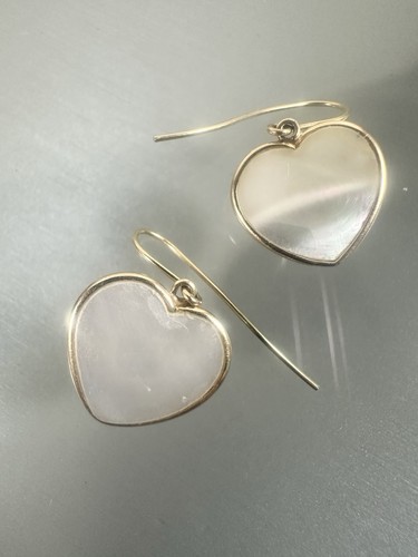 14k Yellow Gold Heart Shaped Mabe Pearl Hook Dangle Earrings - Picture 2 of 4