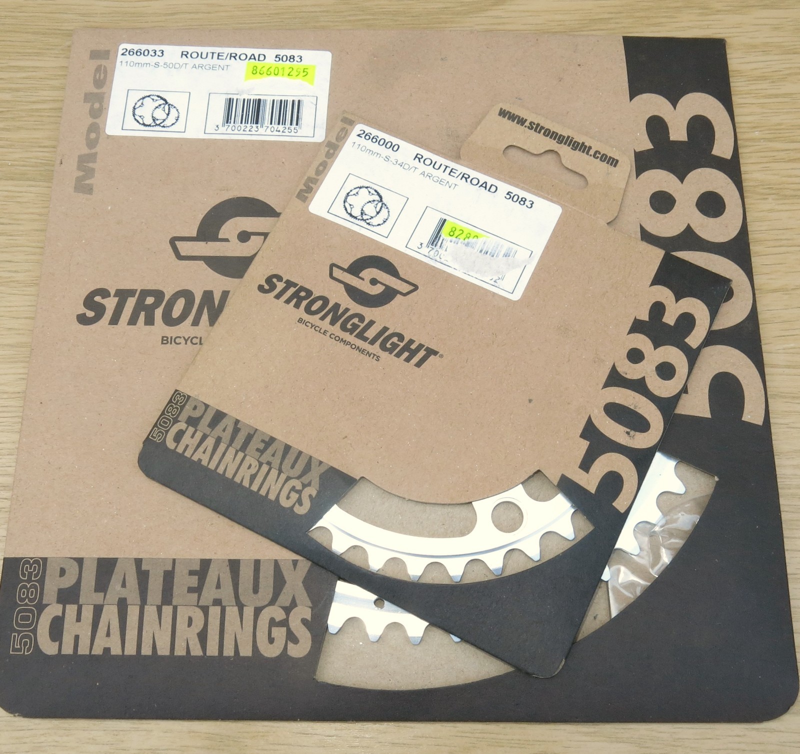 Stronglight 266000 / 266033 34 & 50t 110 BCD Chainrings Argent 5083 - BNWB