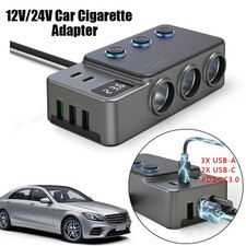 12V-24V 3 Way Car Cigarette Lighter Socket Splitter USB PD Charger Power Adapter