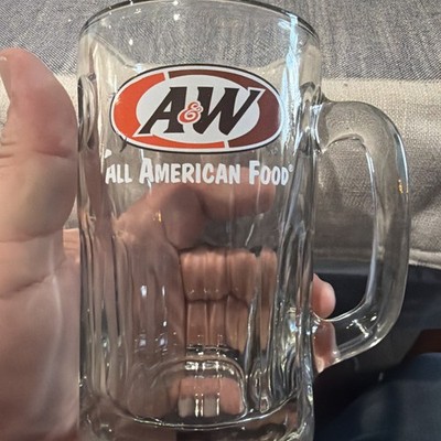 Vintage A&W Logo Large Heavy Glass AW Root Beer Mug 6  Tall retro Refistered