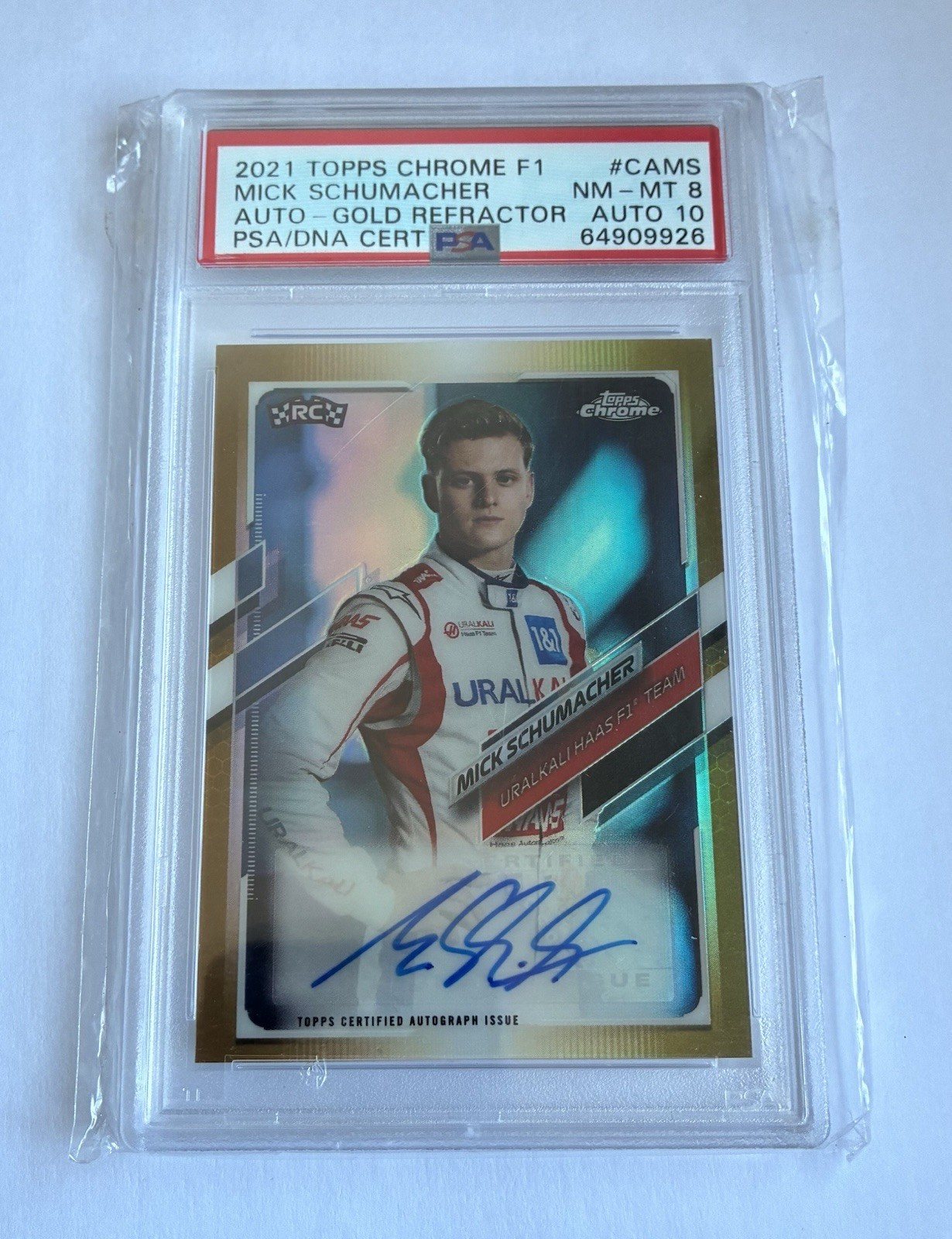 2021 Topps Chrome F1 Gold Refractor Mick Schumacher Auto & Gold Refractor RC /50
