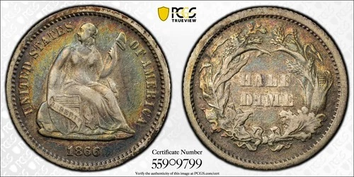 5c 1866 Seated Liberty Half Dime PCGS XF Detail RARE! LOW MINTAGE *  AvenueCoin