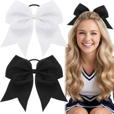 4 Pcs Cheer Bows Large White  Black Cheer Hair Bows Ponytail Holder Elastic