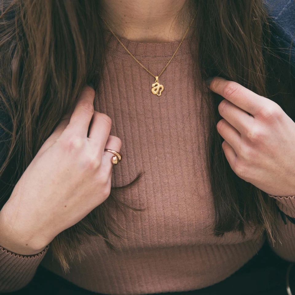 10k Real Solid Gold Snake Necklace, Animal Lover Gifts for Her Snake Jewelry - Image 2 of 4