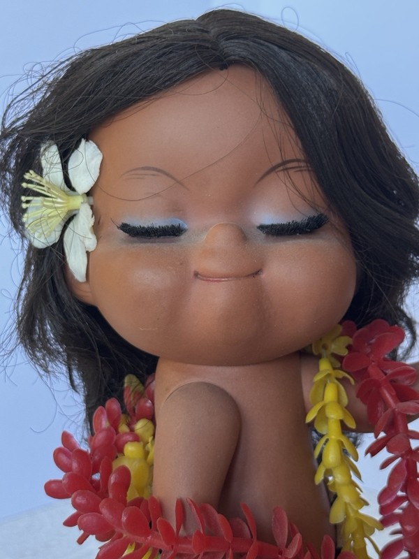 Vtg Hawaiian Hula Girl Rotating Music Box Working Lanakila Crafts 11" w/Base