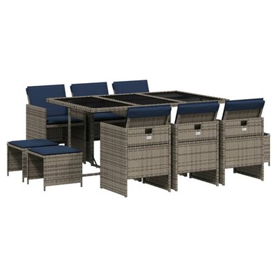 Patio Dining Set with Cushions Outdoor Garden Seating Gray Poly Rattan vidaXL