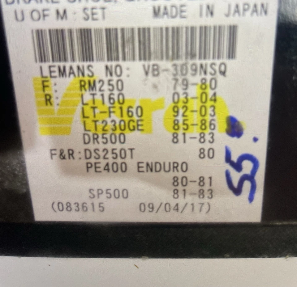 Zapatas de freno Vesrah Suzuki RM250, LT160, DR500, PE400, Kawasaki KX400, KDX420, KE250, Foto 3 de 3