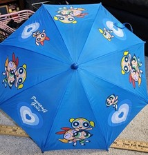 Powerpuff Girls Blue Umbrella - Buttercup Handle - Hearts  Hugs Pattern - 2001