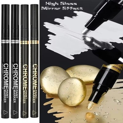1/2 pcs Chrome Mirror Marker Pen Waterproof Paint Glass Ceramic Rock 2mm Nib
