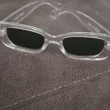 Men's Polarized Rectangular Sunglasses Clear Frame Black Lenses PS3002-CS