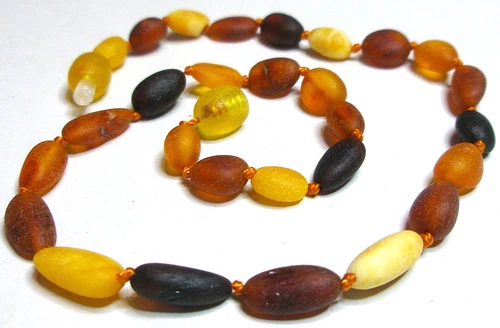 Natural BALTIC AMBER Necklace  Oval Beads Multicolor 31 cm, 12 inch