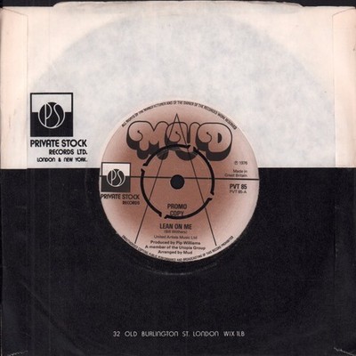 Mud Lean On Me 7'' vinyl UK Private Stock 1976 Promo 4 prong label design in