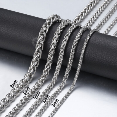 #ad 3 4 5 6 8mm Braided Wheat Chain Silver 316L Stainless Steel Men Women Necklace $9.99