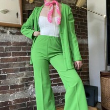 Bright Green 70s Vintage Two Piece Set Bell Bottoms