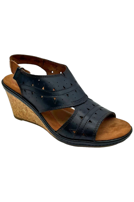 Cobb Hill Perforated Slingback Wedge Sandals Janna Black | eBay