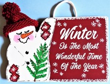 SNOWMAN Winter SIGN Wall Door Art Hanger Decor Holiday Seasonal Christmas Plaque