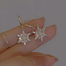 Sweet Christmas Shiny Snowflake Zircon Hook Earrings Drop Dangle Women Gift New