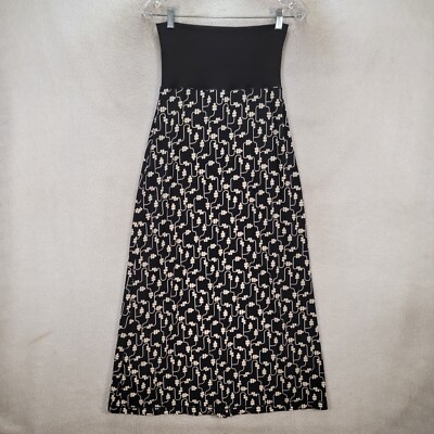 Vtg 90s Max Studio Black Floral Jersey Pull On Flowy Maxi Womens Skirt Size  XS