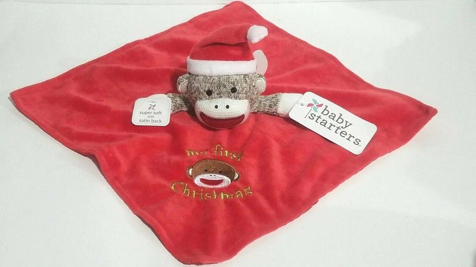 Baby Starters Santa Sock Monkey Lovey Cobertor de Segurança Vermelho 1º Natal Novo - Imagem 2 de 4