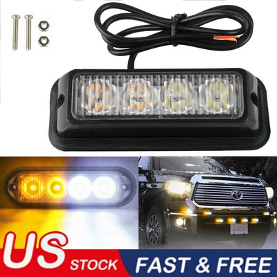 Emergency'Beacon'Warning Hazard Flash Strobe Light4 LED Amber White Truck Car^