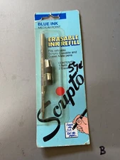 Vintage Scripto Erasable Ink Refill Blue Ink Medium Point with Erasers NOS