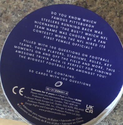 FOOTBALL QUIZ Trivia Time Professor Puzzle 100 Questions