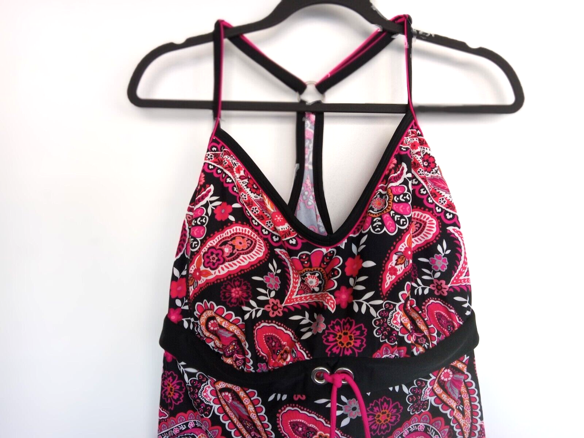 Tankini cup size 44C/42D/40DD black & bright pink. Excellent