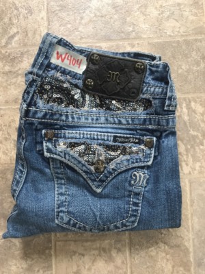 Miss Me Jeans Size 27 Easy Boot Sequin Flap Pockets Distressed